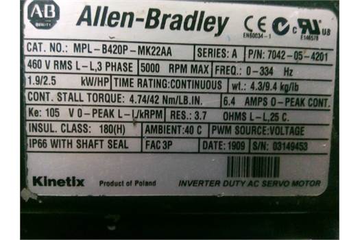Allen Bradley MPL-B420P-MK22AA servo motor