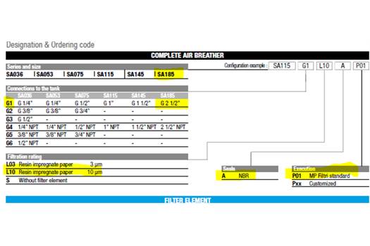MP Filtri SA185G1L10AP01 