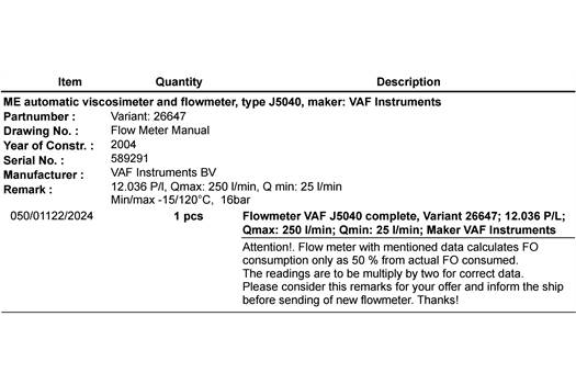 VAF Instruments J5040 (OEM) Flowmeter 